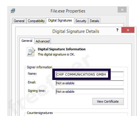 Screenshot of the CHIP COMMUNICATIONS GMBH certificate